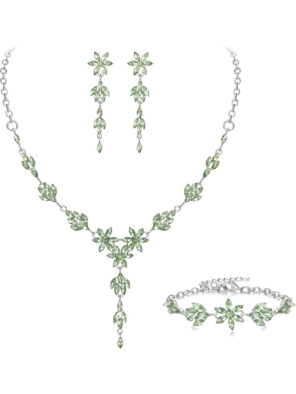 Elegant Crystal Flower Jewelry Set for Wedding, Prom, Bride & Bridesmaid